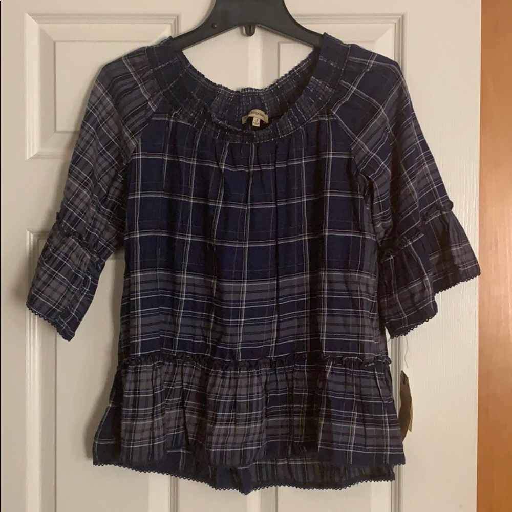 Democracy Blue Plaid Top